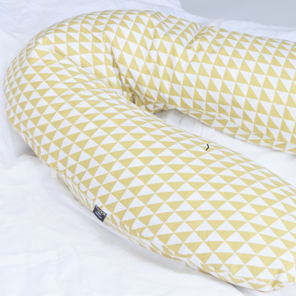 Pregnancy pillow case- one size, ocre yellow triangle print